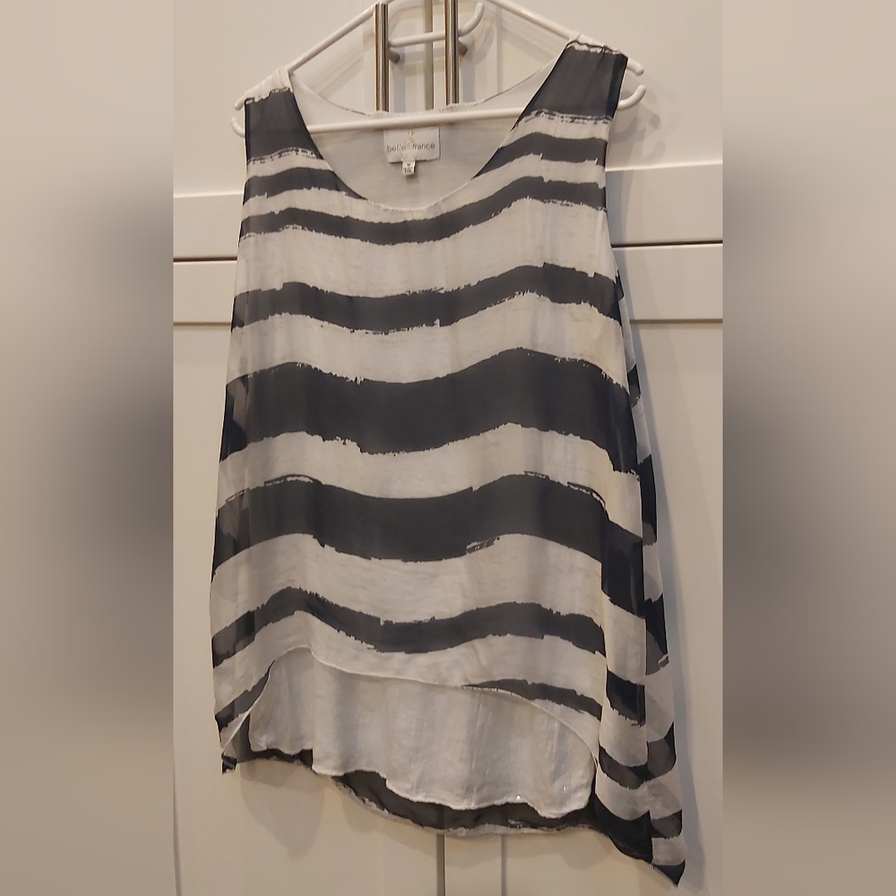 Belle France Striped Silk Tank Top